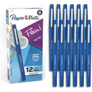 Paper Mate Flair Felt Tip Pens, Medium Point (0.7mm), Blue, 12 Count - Teacher Supplies, Arts & Crafts, Back to School