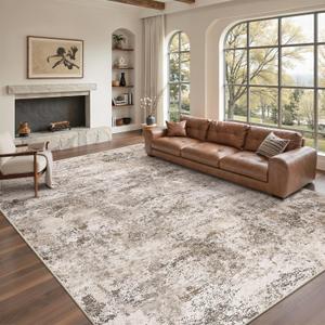 8x10 Area Rugs - Washable Rug for Living Room, Ultra-Thin Abstract Rug, Indoor Non-Slip Rug for Bedroom, Stain Resistant Large Area Rug, Super Soft Low Pile Rugs, Brown