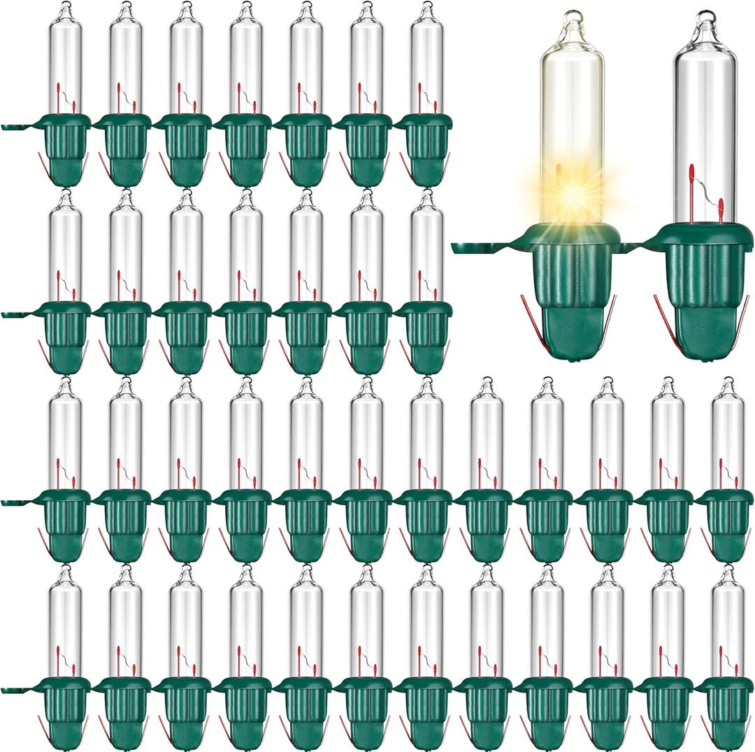 JOYIN 200 Pcs Replacement Christmas Tree Light Bulbs, 2.5V 0.425 Watt 170 mA Incandescent String Lights Replacement Bulb Green Base for Indoor/Outdoor Xmas Tree Lights Decoration (Warm White)