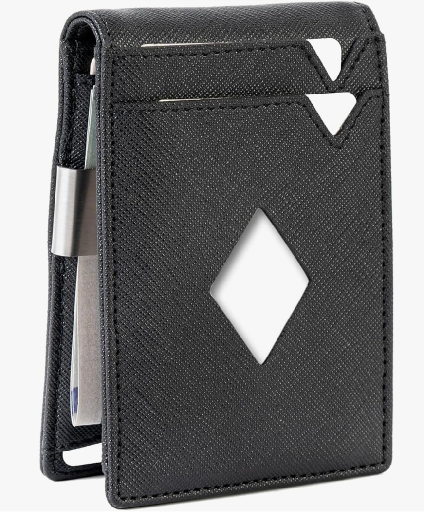 Bifold Slim Men Wallet Genuine Leather Thin, Fit 6-8 Cards, Several Cash (Fold Once), Small Vertical RFID Blocking Wallets for Men -Black democratic wallet for men semorid wallet for men