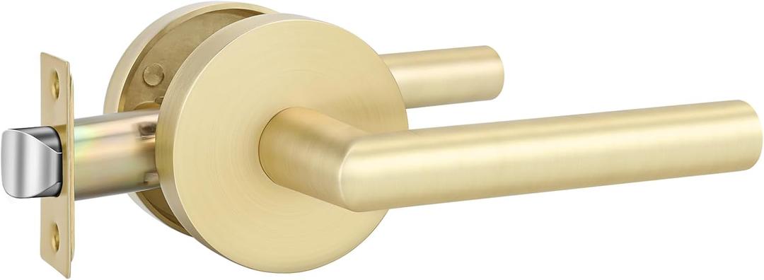 Goldenwarm Gold Closet Door Handles Interior, Brushed Brass Interior Passage Door Handles, Heavy Duty Zinc Alloy Brushed Gold Door Lever for Hall and Closet (1 Pack)