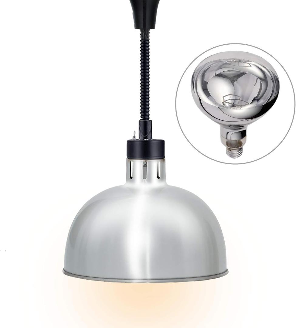 JIAWANSHUN Food Heat Lamp Food Warmer Lamp 60-180mm 290mm 250W Bulb Commercial Food Warmer Retractable Heat Lamps Catering Food Warmers Restaurant Supplies or Home Food Service(Silver) 110V