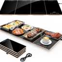 FEPPO Electric Warming Tray, 4-in-1 Food Warmers for Parties Buffet with 10 Temp Settings and Timer, 33"x15" Glass Surface Warming Mat for Food, Modular Buffet Hot Plates for Catering and Gatherings (Black & Gold)