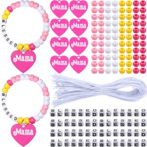 Ferreve 24 Sets Religious Mother's Day Beads Bracelet Crafts Kit Gifts Christian Bead Crafts DIY Religious Mom Blessed Bracelet Make Your Own Mom Party Favors Kits for Vbs Sunday School Making
