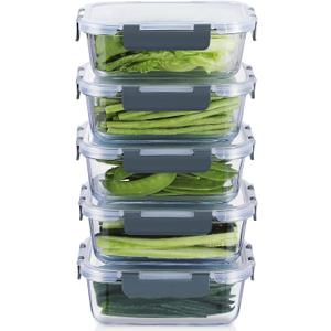 DANALLAN 5Pcs Glass Storage Containers with Lids 36 OZ Meal Prep Containers Sets Kitchen Airtight Leak Proof Oven Safe Food Lunch Container Microwave Freezer Dishwasher Safe