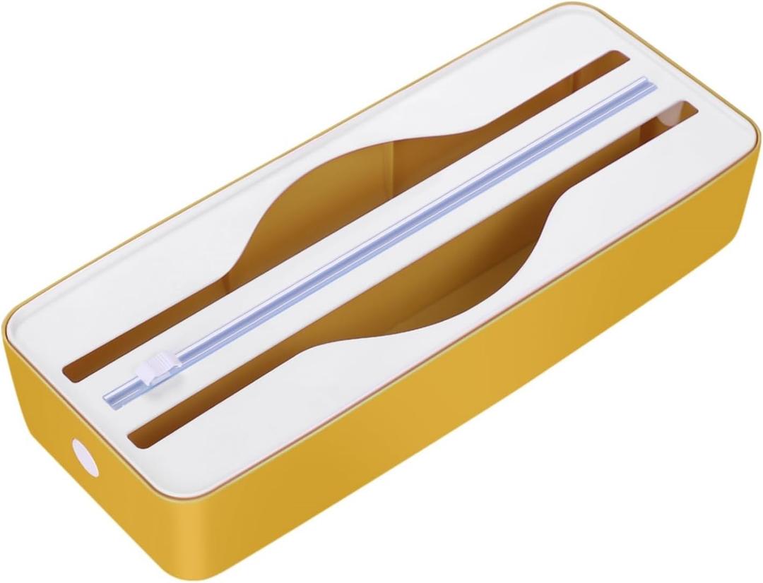 2-in-1 Plastic Wrap Dispenser with Slide Cutter, Foil Dispenser with Cutter Suitable for Plastic Wrap, Aluminum Foil and Wax Paper, Kitchen Cutter, Compatible with 12" Roll (Yellow)