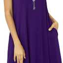 Women Casual Loose Soft Crewneck Short Sleeve Pockets Swing T-Shirt Dress (Small, Round Hem Purple)