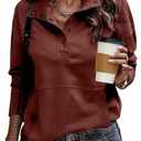 SHEWIN Womens Sweatshirt Casual Long Sleeve Lightweight Sweatshirts Loose Button V Neck Pullover Tops Fall Clothes for Women 2025,US 12-14(L),Red