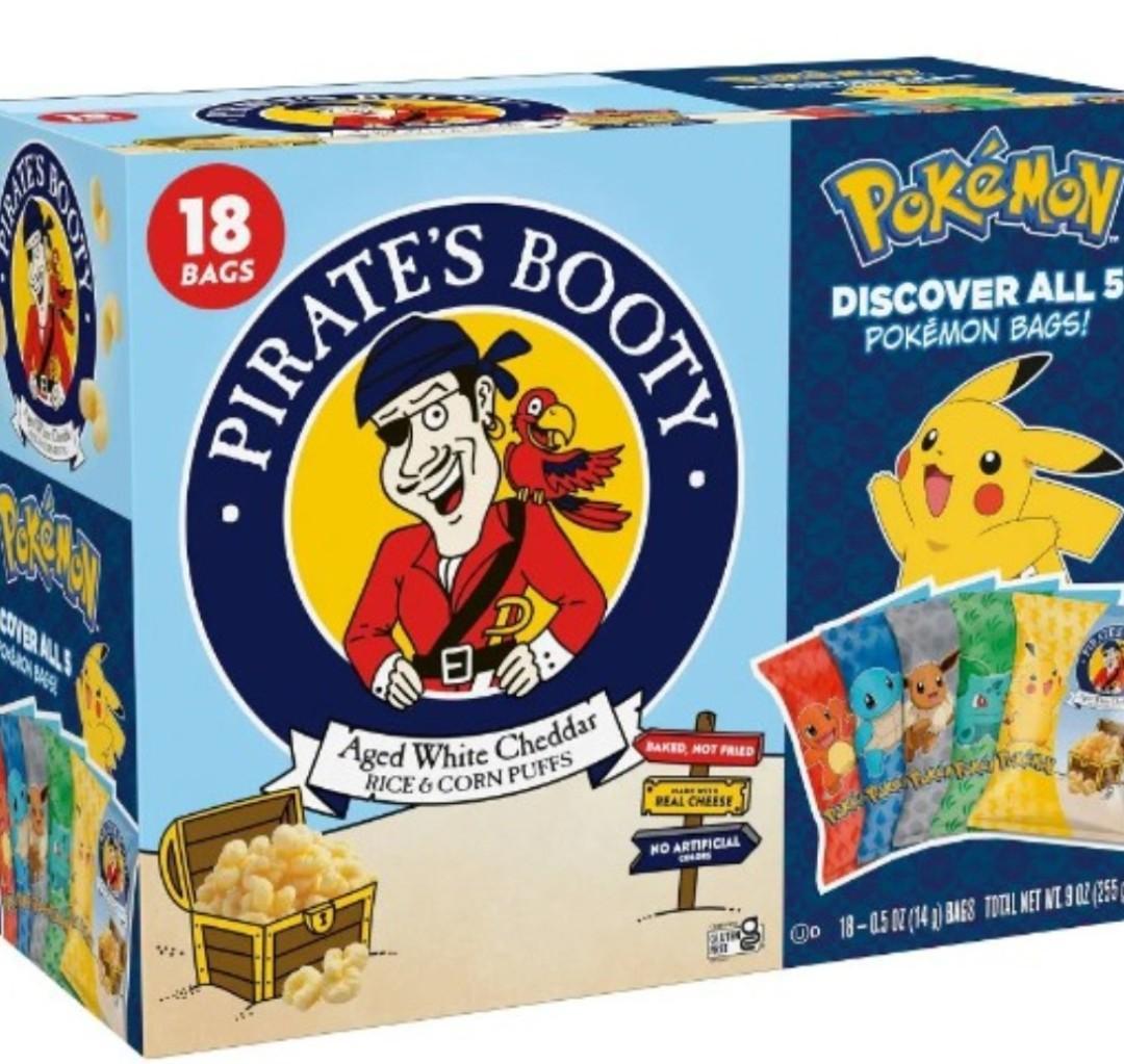 PIRATE'S BOOTY Pokémon Aged White Cheddar Rice & Corn Puffs, 0.5 oz Bags (18 Count), 3 Pack (BBD 01/26/2026)