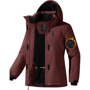 FREE SOLDIER Women's Waterproof Ski Snow Jacket Fleece Lined Warm Winter Rain Jacket with Hood Fully Taped Seams (X-Large, Wine Red)