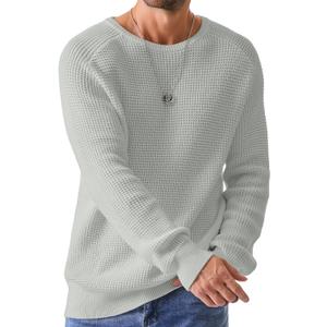 JMIERR Men's Crewneck Pullover Sweater Waffle Textured Knitted Sweaters Casual Loose Fit Sweaters with Ribbing Edge (Medium, Gray)