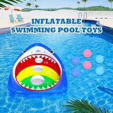 Pool Shark Cornhole Board Games Toys Set, Summer Inflatable Shark Floating Swimming Pool Ring Toss Toys for Kids Adults Family for Pool Party Water Carnival
