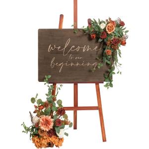 Ling's Moment Fall Wedding Welcome Sign Floral Swag 17.5" Tall Standing Artificial Flowers Backdrop Garland Terracotta Orange Ceremony Reception Easel Home Arch Entryway Decorations NOT Include Sign
