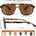 Square Reader Sunglasses for Men Women Double Bridge Pilot Full Lens Sun Reading Glasses UV400 Outdoor Driving, Tortoiseshell Frame + Brown Lens, +2.0