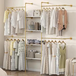 Industrial Pipe Clothing Rack with Shelves | Heavy Duty Adjustable Garment Hanger, 2 Installation Methods Closet Storage System for Wardrobe Organization,80" H x 86" W