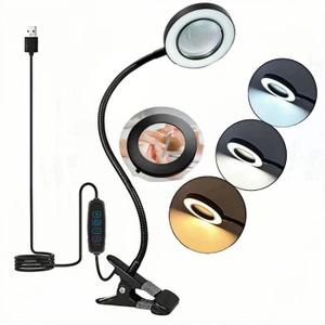 Magnifying Glass with Light Flexible Gooseneck Book Light Craft Lamp 12W 3 Colors Dimmable LED Desk Lamp for Reading Book in Bed at Night Clip on Table, Headboard Working,Studying (Black 2.0)