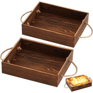 2 Pack Wooden Aluminum Foil Pan Holder for 9 x 13 Disposable Baking Tin Wooden Serving Tray for Foil Pans Food Dessert Cake Containers Party Wedding Supplies (Pine Wood Burnt Color)
