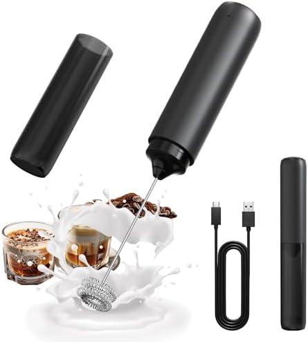 CIRCLE JOY Rechargeable Milk Frother Hanheld, Dual Spring Whisk Electric Coffee Frother, Portable Hand Frother Wand Drink Mixer for Matcha Lattes Cappuccino, Kitchen Gifts, Black
