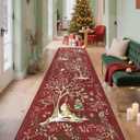 GarveeHome Christmas Runner Rug 2x8 Washable Red Kitchen Rugs, Non Slip Entryway Carpet Hallway Runner Stain Resistant Soft Christmas Tree Forest Animal Print for Bathroom Bedroom Holiday Decor