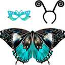Kids Butterfly-Wings Costume for Girls Fairy-Wings Toddler-Dress-Up Headband-Mask Butterfly Toys Christmas Gifts (Blue)