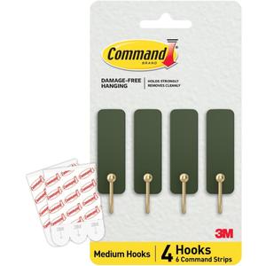 Command Medium Wire Hook, Rosemary, 4 Hooks, 6 Strips