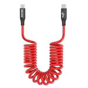 AGVEE 5ft Coiled Short USB-C to Lightning Charging Cable [MFI Certified] 30W PD Fast Charger Cord in Car for iPhone 14/ 13/ 12/ 11/ XS/ 8/ 7/ 6/ 5 CarPlay, iPad, iPod, Red