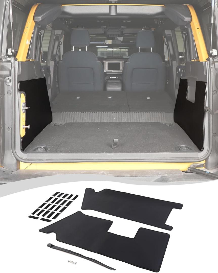 Hoolcar Cargo Sidewall Protector Trunk Sidewall Protector Mats Compatible with Ford Bronco 2021-2023, Interior Accessories, 4-Door, Black Cover Set PU Leather