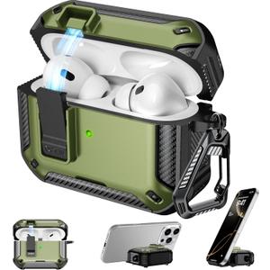 RFUNGUANGO Compatible AirPods Pro 2nd Generation Case with Phone Holder and Compatible Back Magnetic Suction Function, Suitable for AirPods Pro 2 Case, Military Green