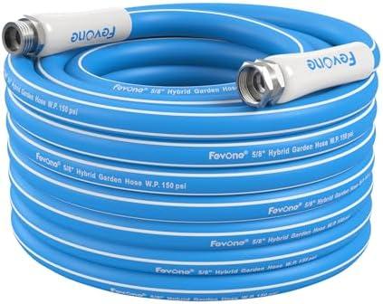 Fevone 50ft Heavy Duty Garden Hose, Lightweight and Flexible, Water Hose – 5/8" ID, Burst 600 PSI, Hybrid Polymer, Kink-Resistant, 3/4" GHT Aluminum Fittings, Drinking Water Safe