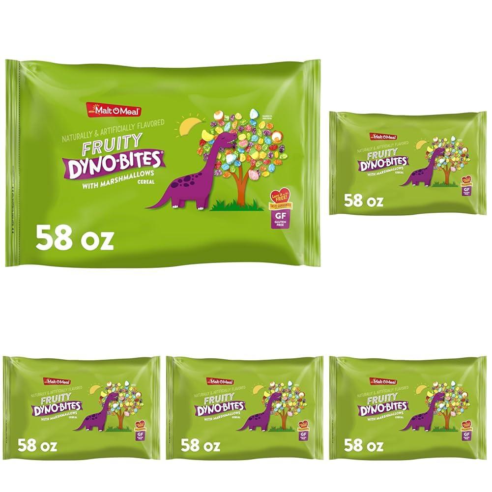 Malt-O-Meal Fruity Dyno Bites with Marshmallows Kids Breakfast Cereal, Gluten Free, Family Size Bulk Bagged Cereal, 58 Ounce - 1 count (Pack of 5)