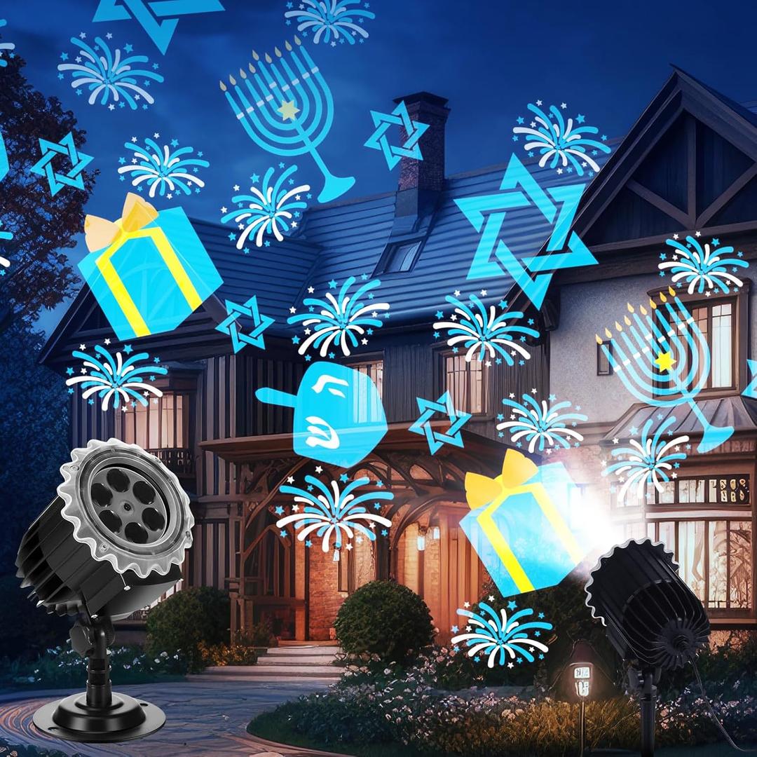 Hanukkah Projector Light with 1 Film Slides Holiday LED Projector Lights Outdoor Reflectors Waterproof Landscape Decorative Rotation Lighting Movement Projection Lamp for Party (Menorah)