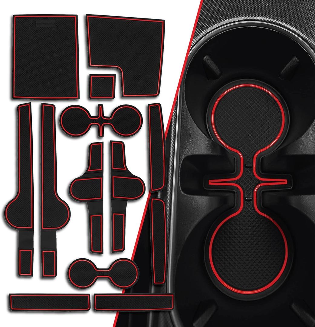 CupHolderHero Compatible with Hyundai Sonata Accessories 2015-2023 - Premium Custom Interior Non-Slip Anti Dust Cup Holder Inserts, Center Console Liner Mats, Door Pocket Liners 14pc Set (Red Trim)