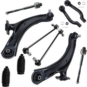Detroit Axle -Front End 10pc Suspension Kit for 2008-2013 Nissan Rogue 14-15 Rogue Select 2 Front Lower Control Arms Assembly 2 Sway Bars 4 Inner Outer Tie Rods 2009 2010 2011 2012 Replacement 2 Boots