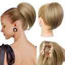 REECHO Ponytail Extension, 8" Short Mini Claw Clip Pony Tail Hair Extensions Natural Soft Feather-Light Tension-Free Ponytail Hairpiece for Women - Honey Blonde with Highlights