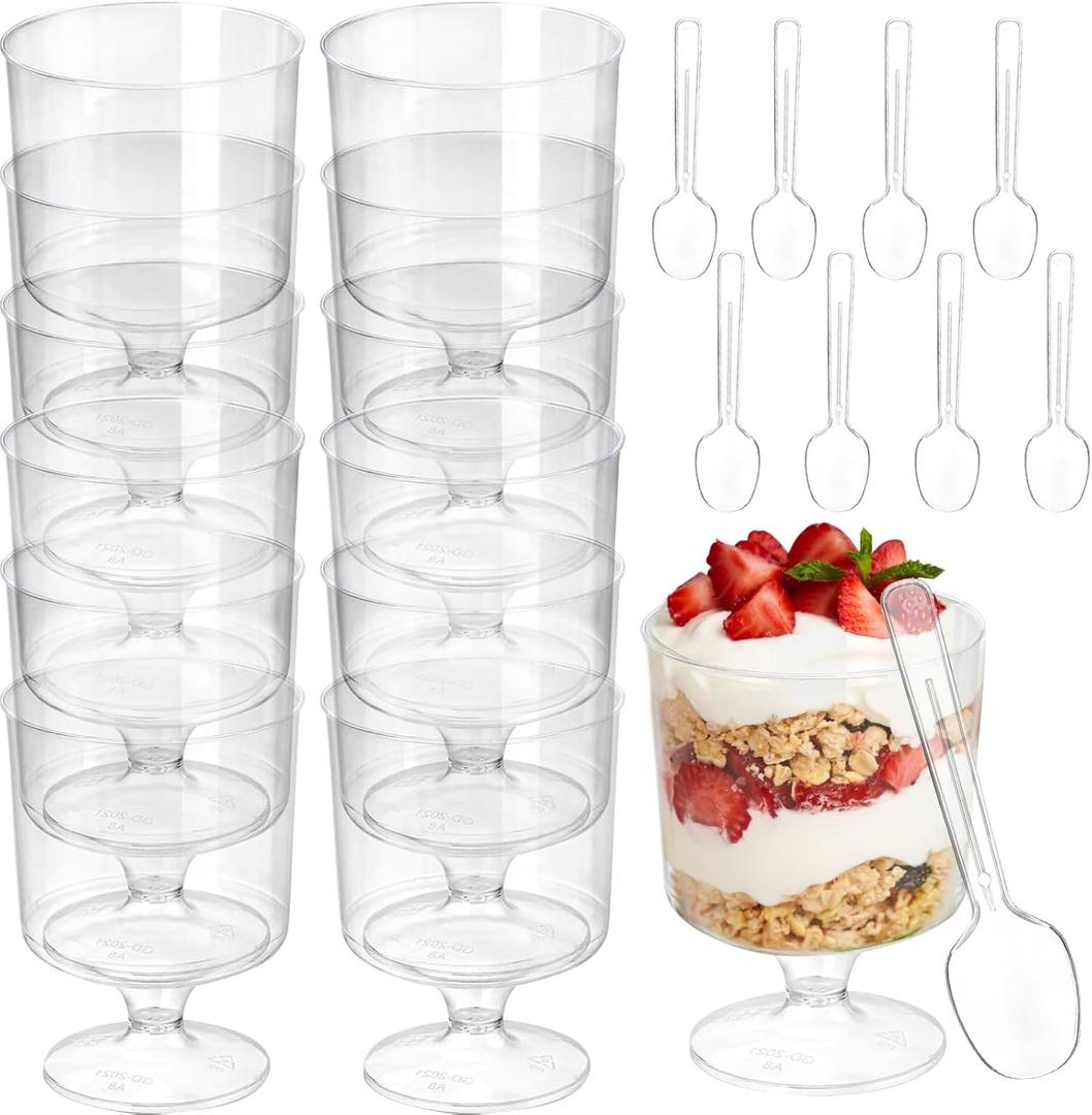 40 Dessert Cups with Spoons Sets, 5 OZ Mini Clear Plastic Parfait Cup for Party, Diposable Dessert Goblets for Fruit Mousse Pudding Appetizer Dessert Shooter Cups for New Year Party