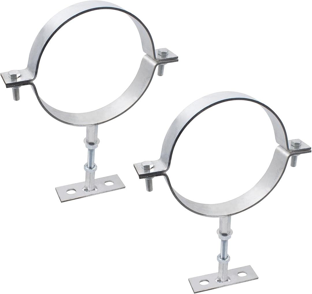 2 Sets 6 Inch Adjustable Pipe Bracket, Heavy Duty Galvanized Steel Split Ring Hanger, Round Supports for Plastic Ventilation Pipe Chimney Drainage Tube