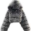 DLNYC Faux Fox Fur Layered Hooded Bolero Faux Fur Cropped Jacket Luxury Spring Fashion Jacket Small