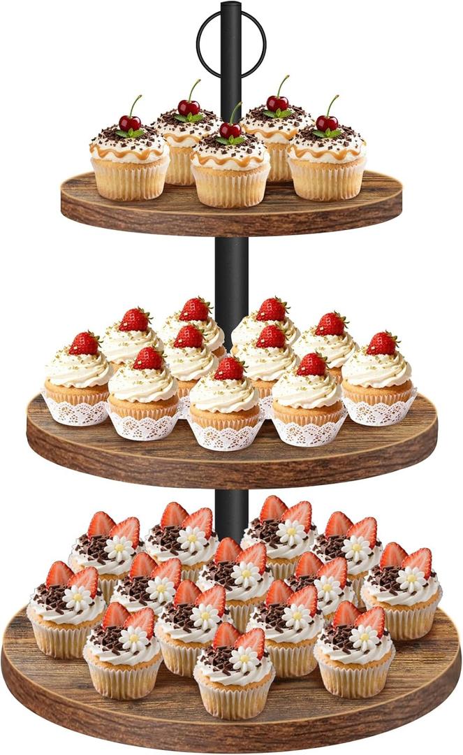 Cupcake Stand, 3 Tier Cupcake Stand Rustic Dessert Table Display Set Wood Cupcake Tower Cake Stand Tiered Tray Stand for Wedding Birthday Baby Shower 1 Pack