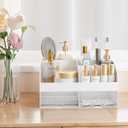 Makeup Organizer with Drawers, Cosmetic Storage for Dresser Vanity and Bathroom Countertop, Beauty Holder for Lipstick Brush, Skincare Organizer for Vanity, Cosmetic Display Case (White-2P)