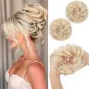 SARLA 2PCS Messy Hair Bun Hair Pieces Wavy Curly Synthetic Updo Fake Scrunchies Ponytail Extension for Women Light Champagne