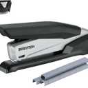 Bostitch Office Executive 3 in 1 Stapler, Includes 210 Staples and Integrated Staple Remover, One Finger Stapling, No Effort, 20 Sheet Capacity, Spring Powered Stapler, Black/Gray (INP20)
