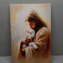 Jesus and Lamb Canvas Wall Art Jesus Saves the lost lamb Wall Decor Pictures Christian Lamb of God Painting Posters Prints for Dining Living Room Kitchen Wall Bedroom Decoration (16L" x 12W")