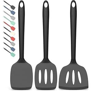 Coukre Silicone Spatula Set of 3, High Heat Resistant, BPA-Free, Kitchen Utensils, Fish Spatula, Solid & Slotted Turner for Non-Stick Pans, Flipping Eggs, Pancakes, Fish, Burgers (3, PureBlack) Coukre Silicone Spatula Set of 3, High Heat Resistant, BPA-Free, Kitchen Utensils, Fish Spatula, Solid & Slotted Turner for Non-Stick Pans, Flipping Eggs, Pancakes, Fish, Burgers (3, PureBlack)