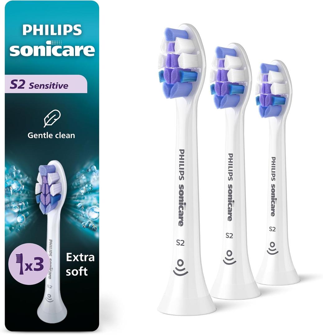Philips Sonicare S2 Sensitive - Genuine Replacement Electric Toothbrush Heads, White, 3 Pack, HX6053/77