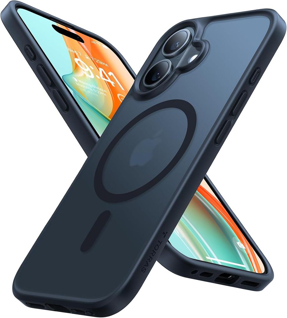 TORRAS for iPhone 16 Plus Case, [Compatible with MagSafe] [Military-Grade Drop Tested] Translucent Magnetic Slim Protective Case for iPhone 16 Plus Anti-Fingerprint Anti-Scratch 6.3", Black