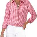 siliteelon Button Down Shirts for Women Gingham Top Plaid Long Sleeve Dress Shirts Cotton Fitted Casual Work Collared Blouse, M