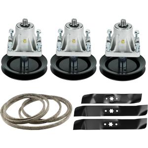 3 Pack 46'' Spindle Assembly Lawn Mower Deck Kit Fit for Cub Cadet LT1045 LT1046 I1046, Spindles 618-0660 918-0660/3 Blades 177-2144 942-0644/1 Belt (122" x 1/2") 754-04153 954-04153/3 Flat Pulley
