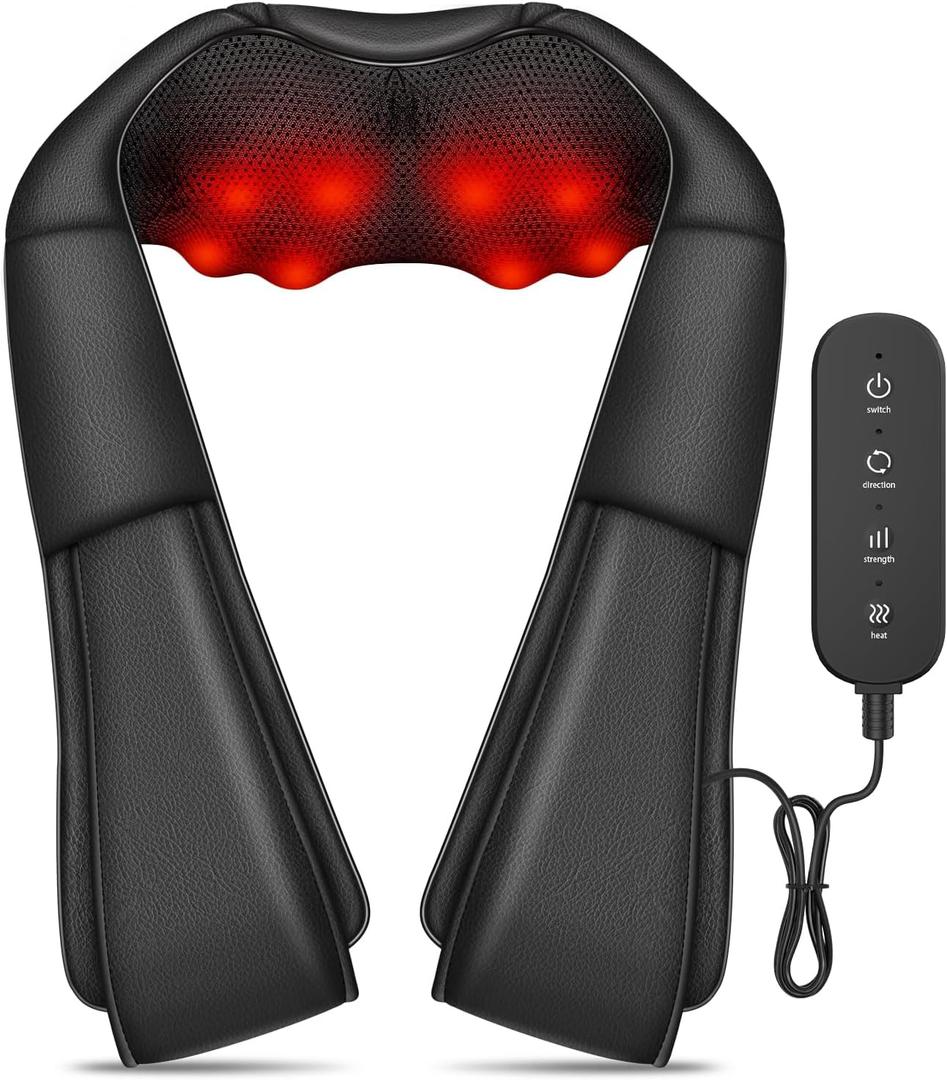 Neck Massager Back Massage with Heat,Shiatsu Shoulder Massager for Neck,Back,Shoulder,Foot and Leg Muscle Relax,Electric Deep Tissue 3D Kneading Massager,for Women Men Mom Dad (Black 1)