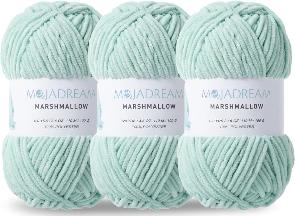 3PCS 3.5oz Chenille Yarn for Blankets Amigurumi: Soft Velvet Baby Yarn Blanket Knitting and Crocheting Bulky 5# Yarn 3 Skeins of 100g (Mint Green)