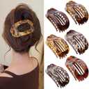 Flat Hair Clips for Women, 6 Pack Ergonomic Curved Hair Claw Clips for Thick Thin Curly Hair, Strong Hold No Slip Grip Hair Claw Clips for All Hair Textures, Leopard